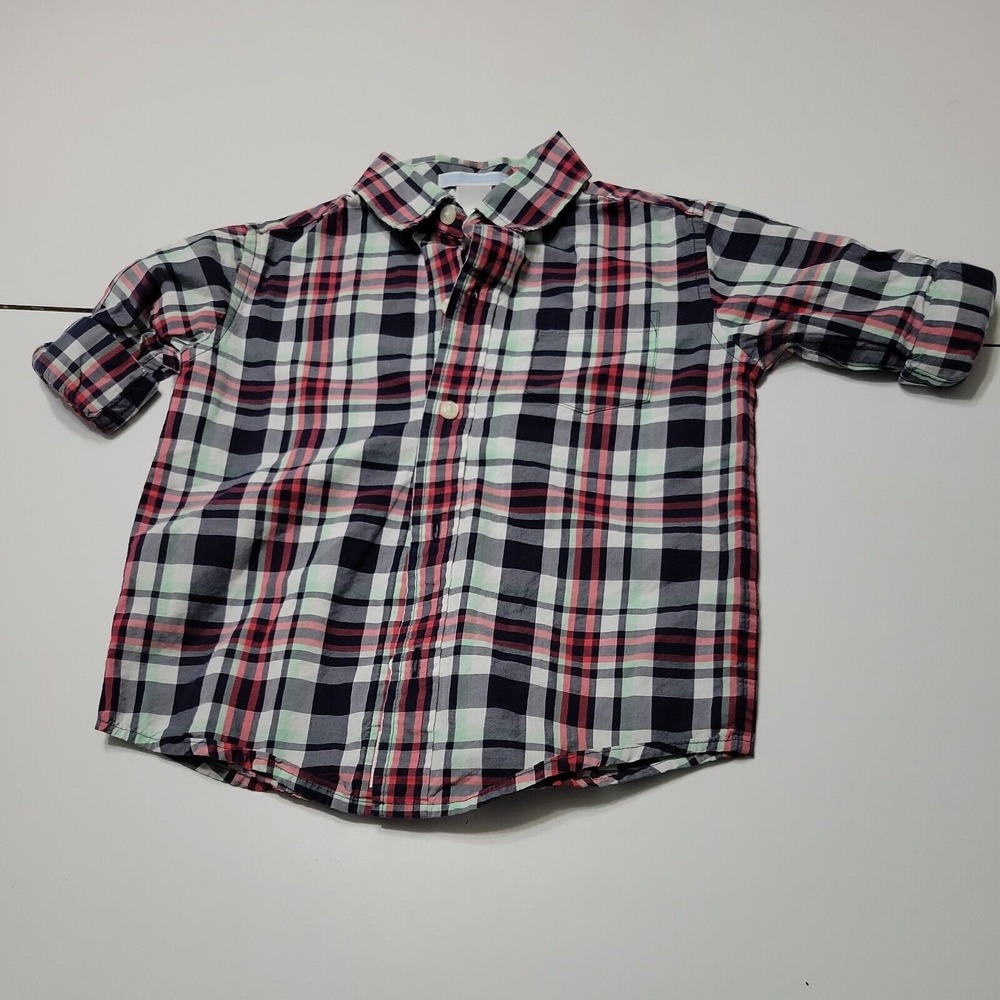 Janie Jack Button Front Shirt Boys 3t Blue Striped Collared Cotton Roll Tab Top